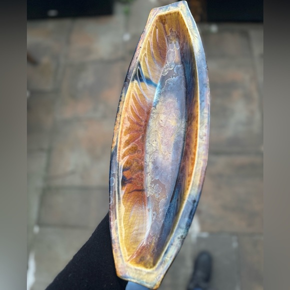 Bill Campbell Flambeaux Crystalline Art Pottery Signed Platter Tray 15”L - Picture 3 of 12